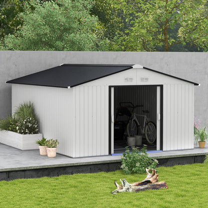 11' x 13' Garden Storage Shed w/ Foundation Kit Metal Tool Storage House w/ Double Doors White Sheds at Gallery Canada