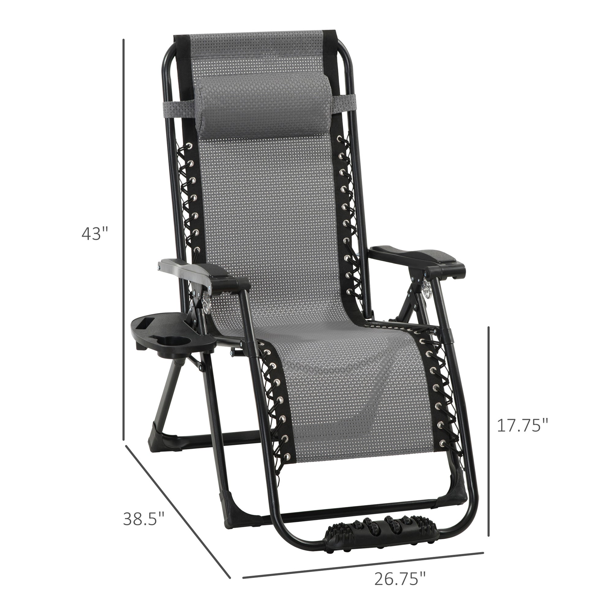 Adjustable Zero Gravity Recliner Chair with Pillow, Cup Holder, Foot Roller, Light Grey Lounger Chairs   at Gallery Canada