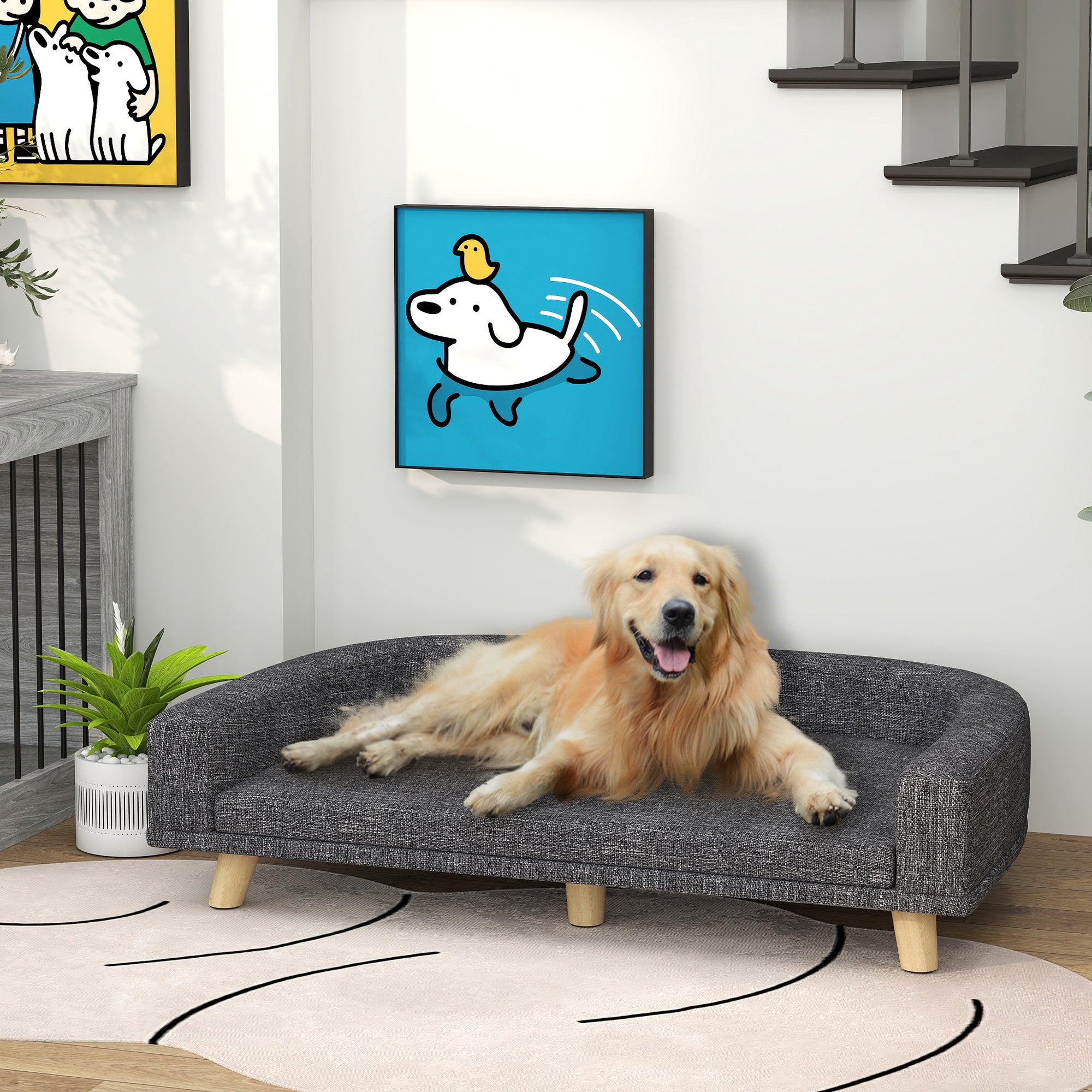 Dog Sofa for Large Dogs with Washable Cover, Anti-slip Foot Pads, Dark Grey Dog Sofas at Gallery Canada