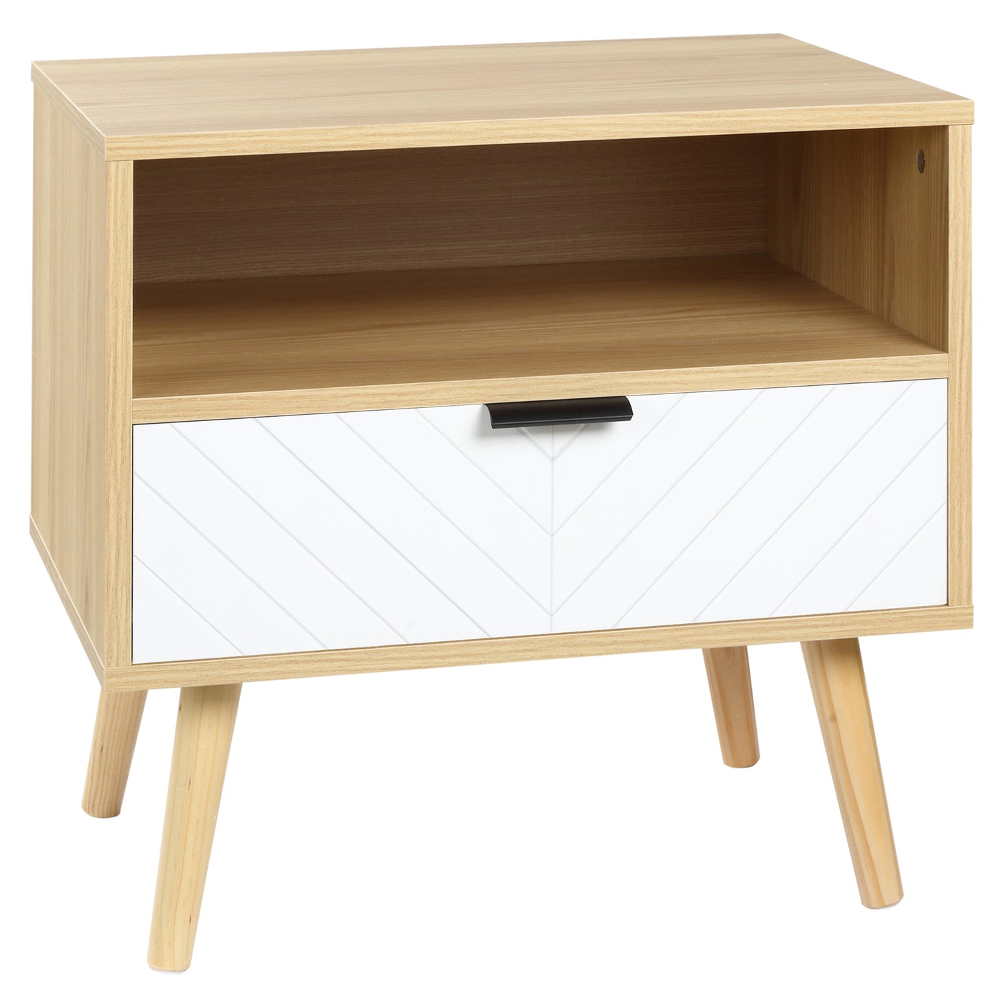 Modern Nightstand, Bedside Table with Drawer and Shelf for Bedroom, Living Room, Natural Bedside Tables   at Gallery Canada