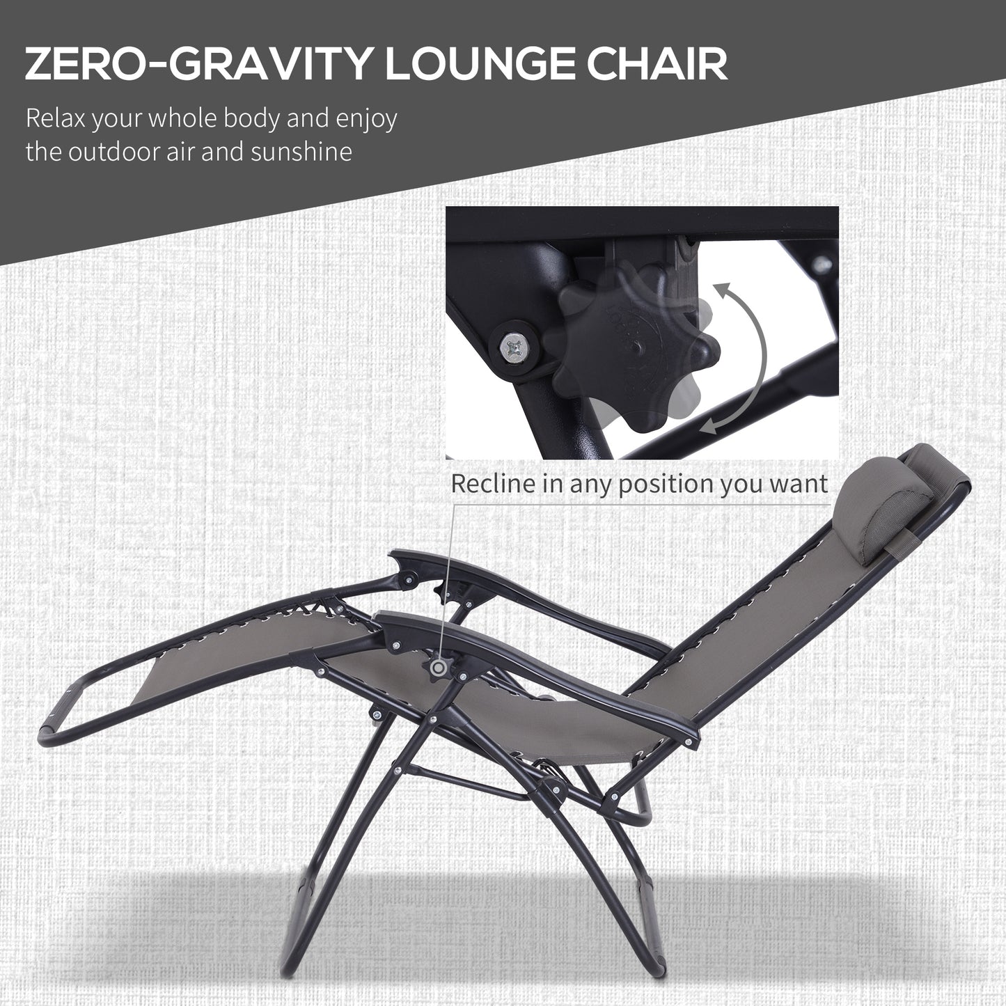 3pcs Zero Gravity Lounger Chair Set Patio Chaise Lounge Side Table Set with Cup Holder, Grey Lounger Chairs   at Gallery Canada