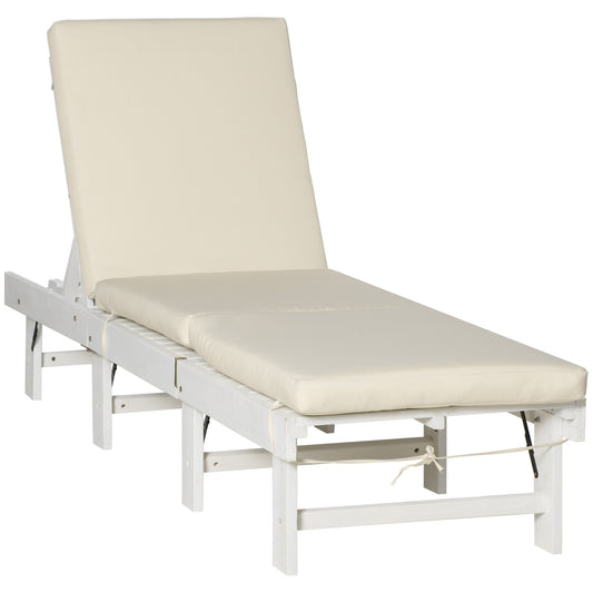 Wooden Folding Chaise Lounge, Outdoor Chaise Lounge Chair, Garden Reclining Tanning Chair with 4 Adjustable Back Soft Cushions, White Chaise Loungers   at Gallery Canada