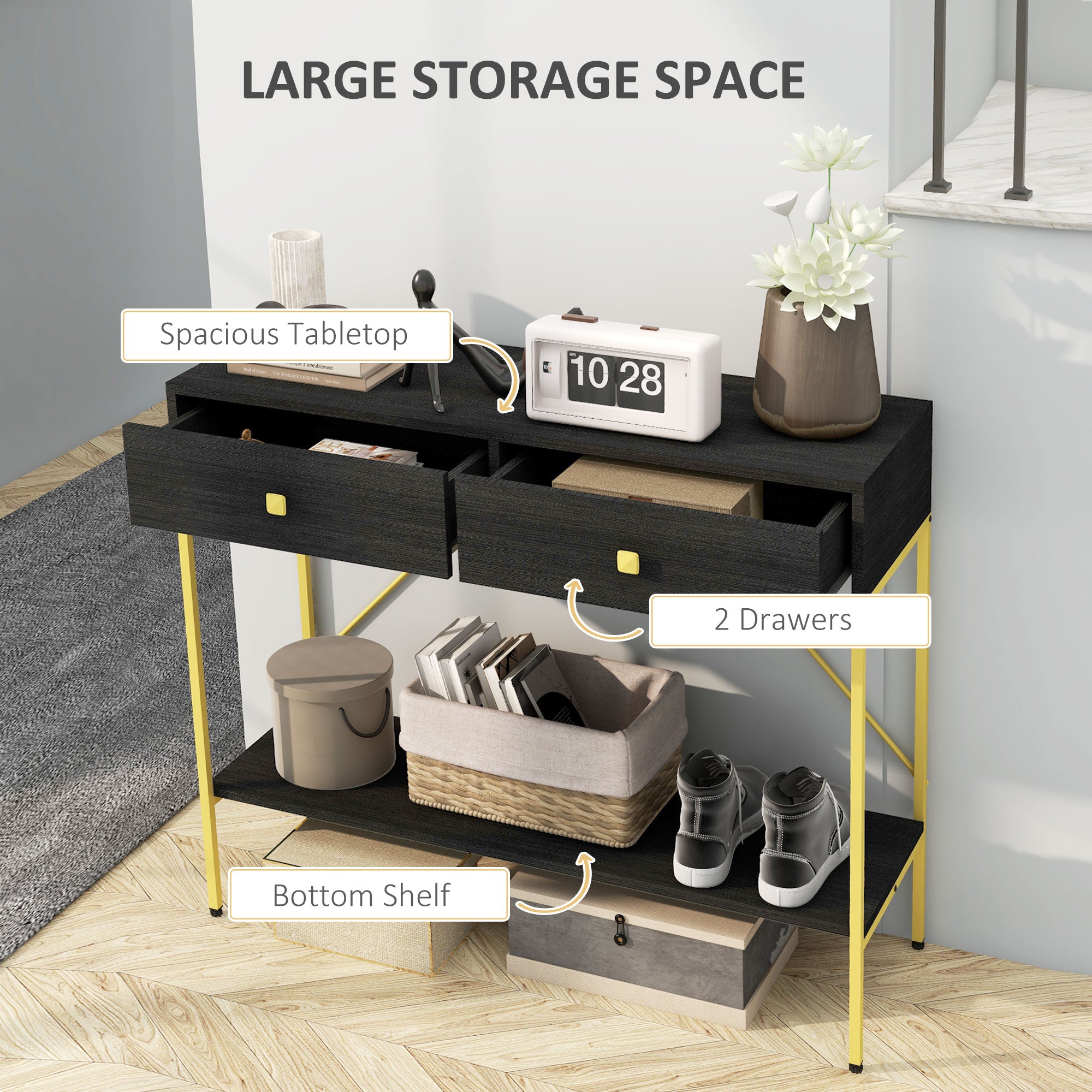 Hallway Console Table Entryway Table with 2 Drawers and Storage Shelf for Living Room Bedroom Behind Sofa Black Console Tables at Gallery Canada