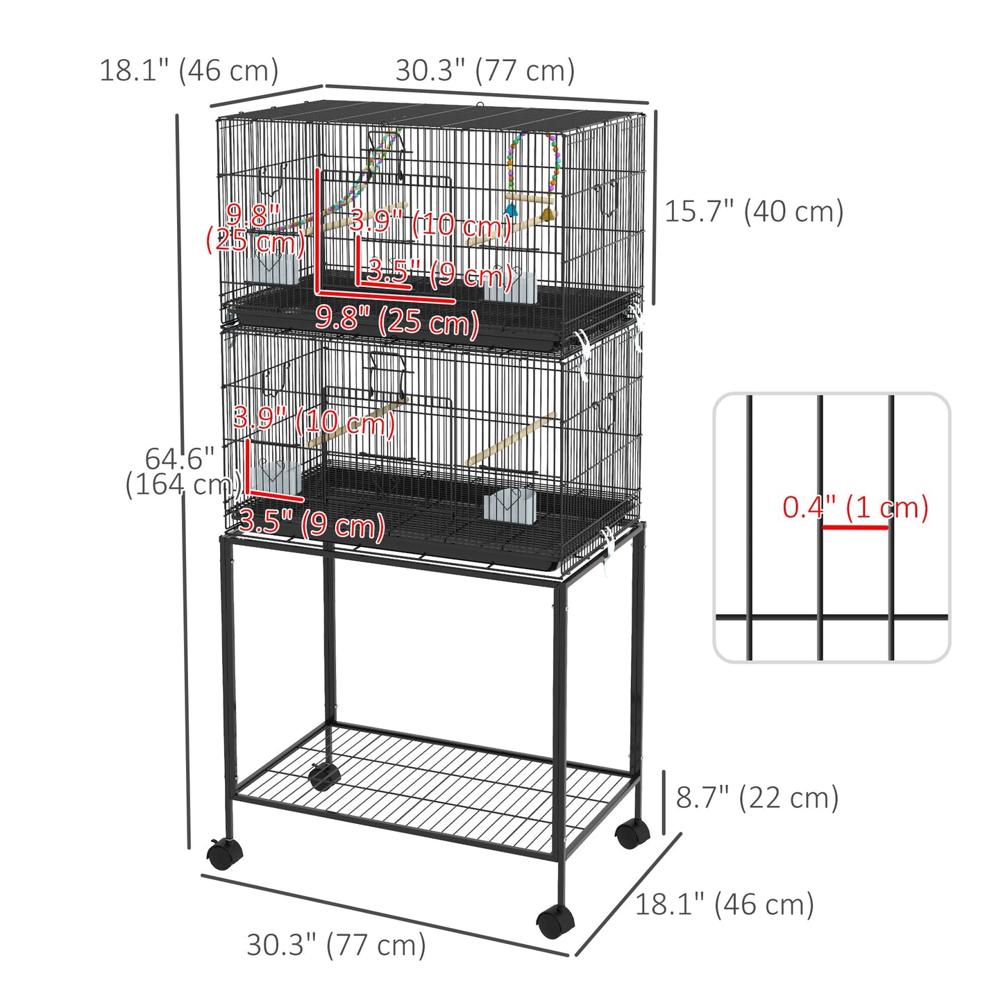 65" Birdcage for Canaries, Lovebirds Finches, Budgie Cage with Wheels, Black Bird Cages   at Gallery Canada