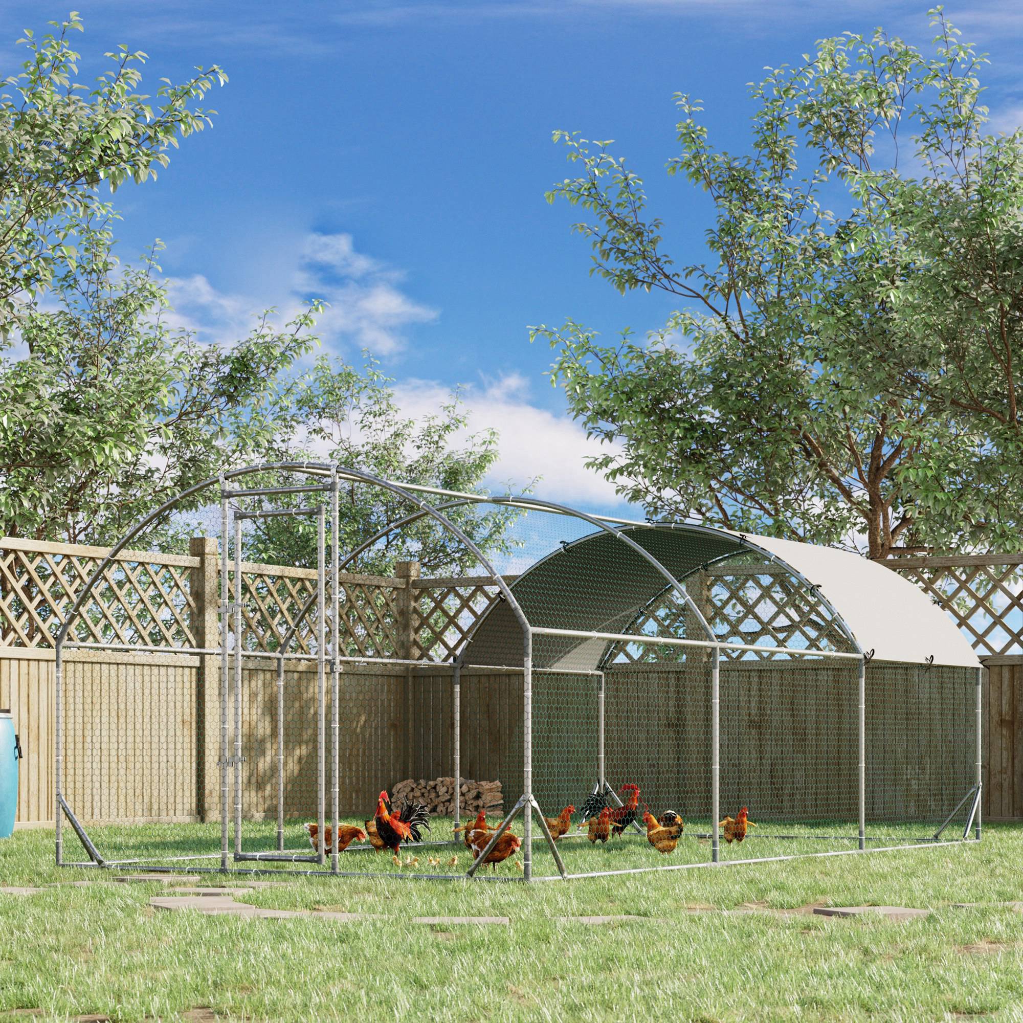 Galvanized Large Metal Chicken Coop Cage Walk-in Enclosure Poultry Hen Run House Playpen Rabbit Hutch with Cover for Outdoor Backyard 9.2' x 18.7' x 6.5' Silver Chicken Coops at Gallery Canada