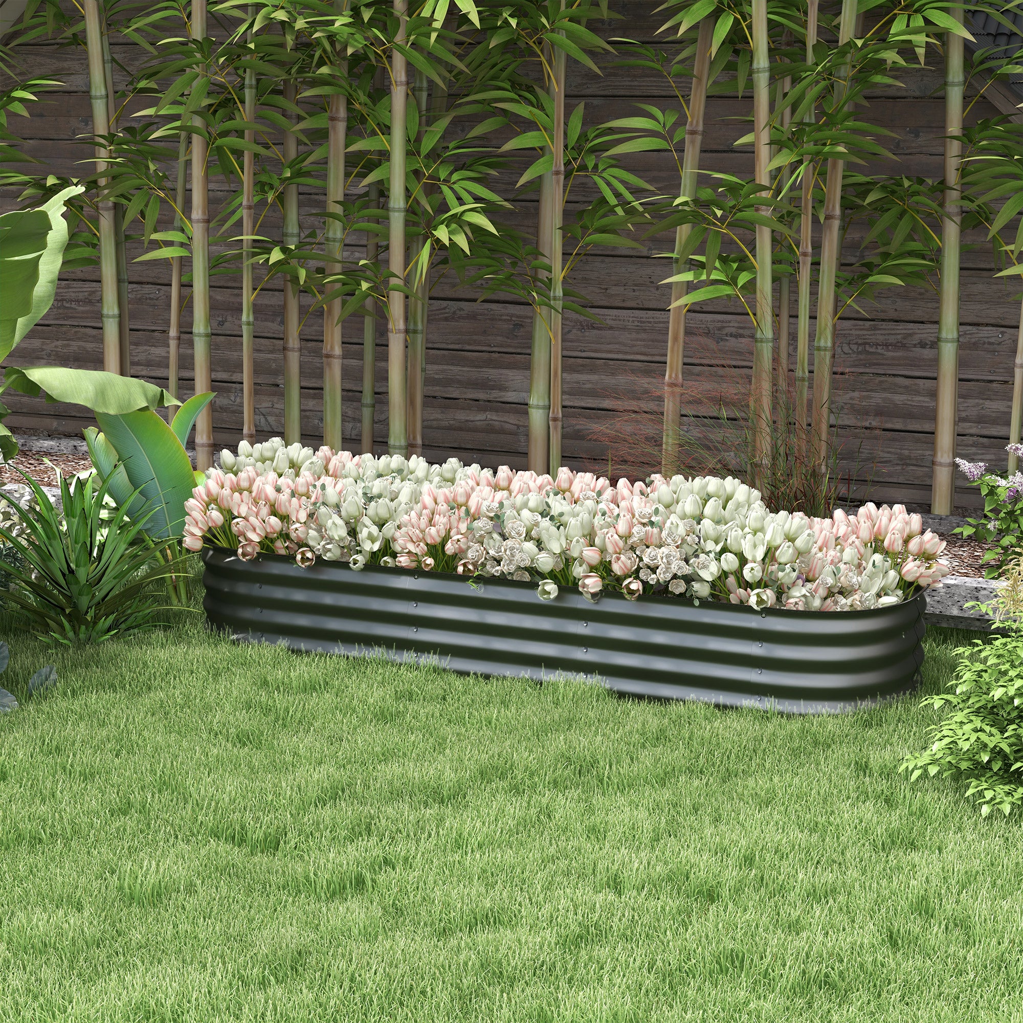 6.4 x 2 x 1ft Galvanized Raised Garden Bed Kit, Metal Planter Box with Safety Edging, Dark Grey Raised Garden Beds at Gallery Canada