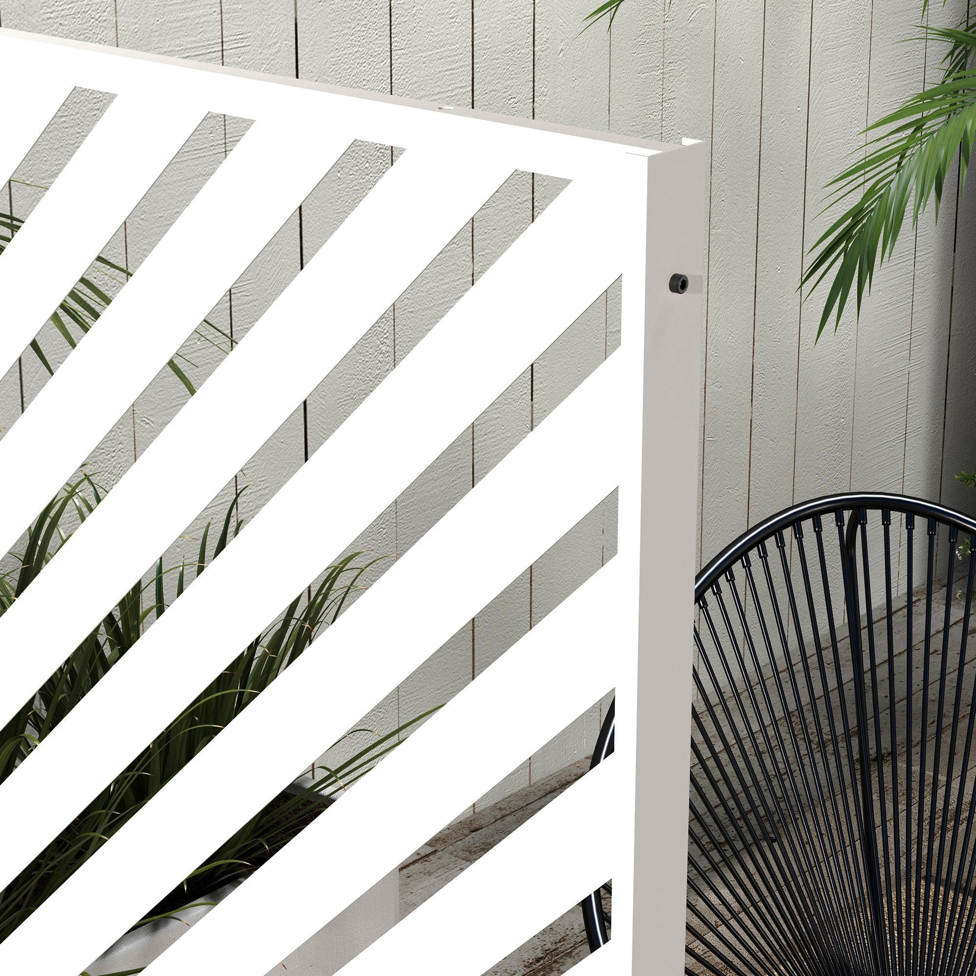 6.5FT Decorative Outdoor Divider, Metal Privacy Screen with Stand, Triangle Style, White Side Awnings at Gallery Canada