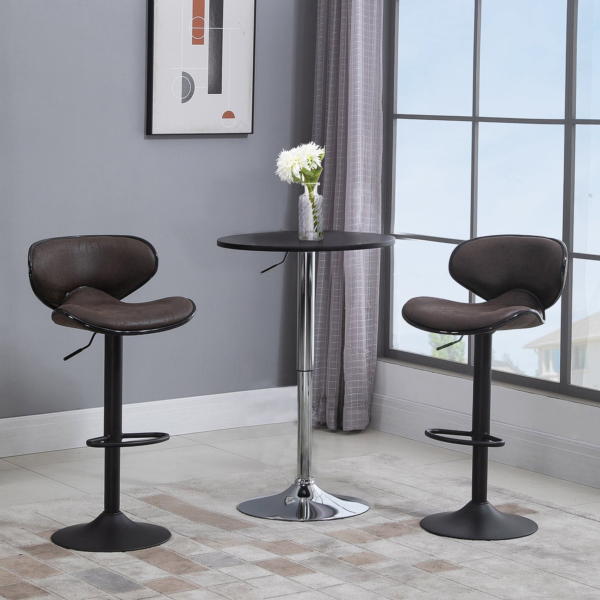 Adjustable Bar Stools Set of 2, Swivel Barstools with Back and Footrest, Microfiber Cloth Counter Height Bar Chairs for Kitchen, Dining Room, Espresso Bar Stools   at Gallery Canada