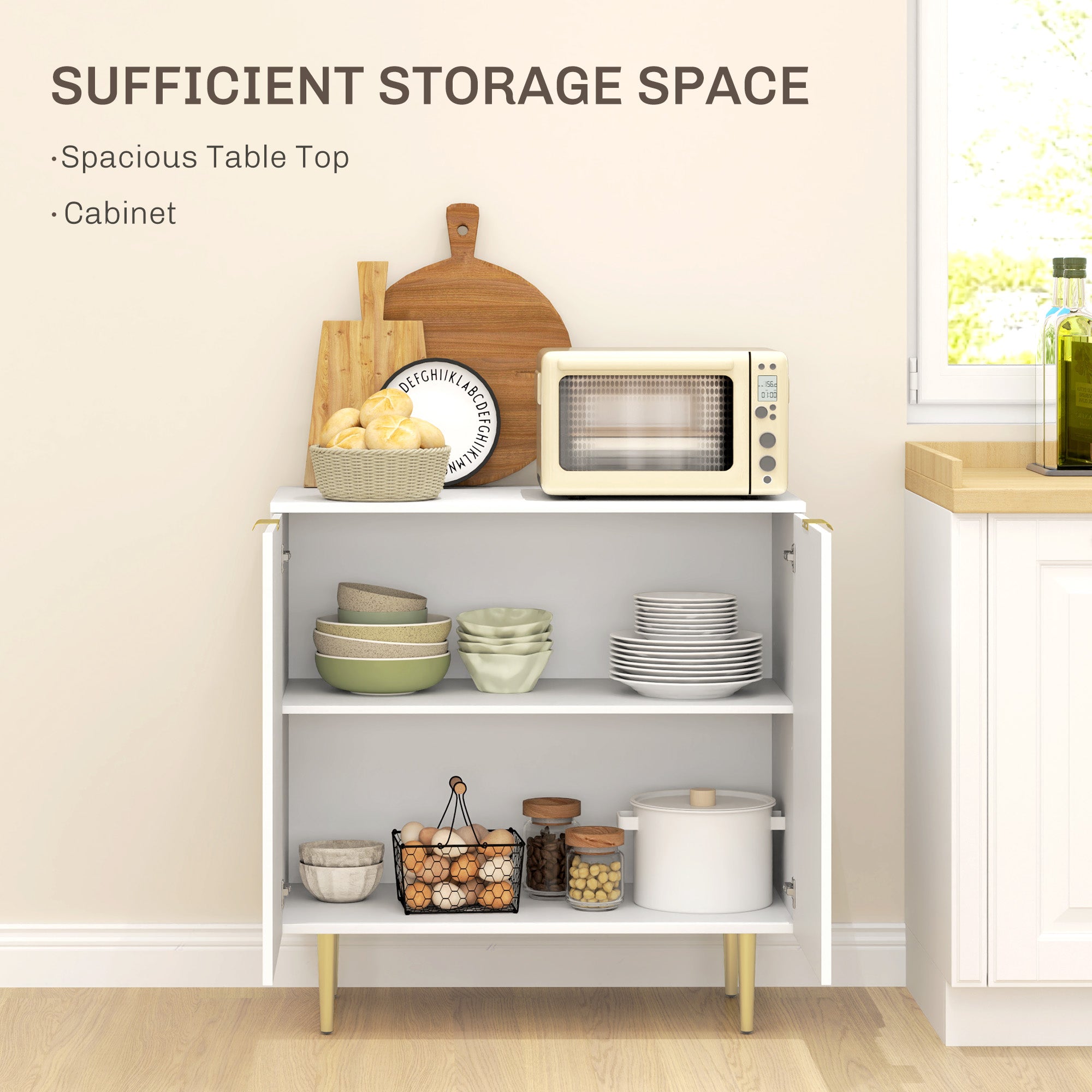 Modern Kitchen Storage Cabinet, Sideboard Buffet Cabinet with Adjustable Shelves and Metal Legs for Kitchen, White Bar Cabinets at Gallery Canada