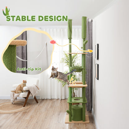 89"-100" Floor to Ceiling Cat Tree Cat Tower for Large Cats w/ Scratching Posts, Grooming Brush Post, Cat Condo, Green Floor to Ceiling Cat Trees   at Gallery Canada