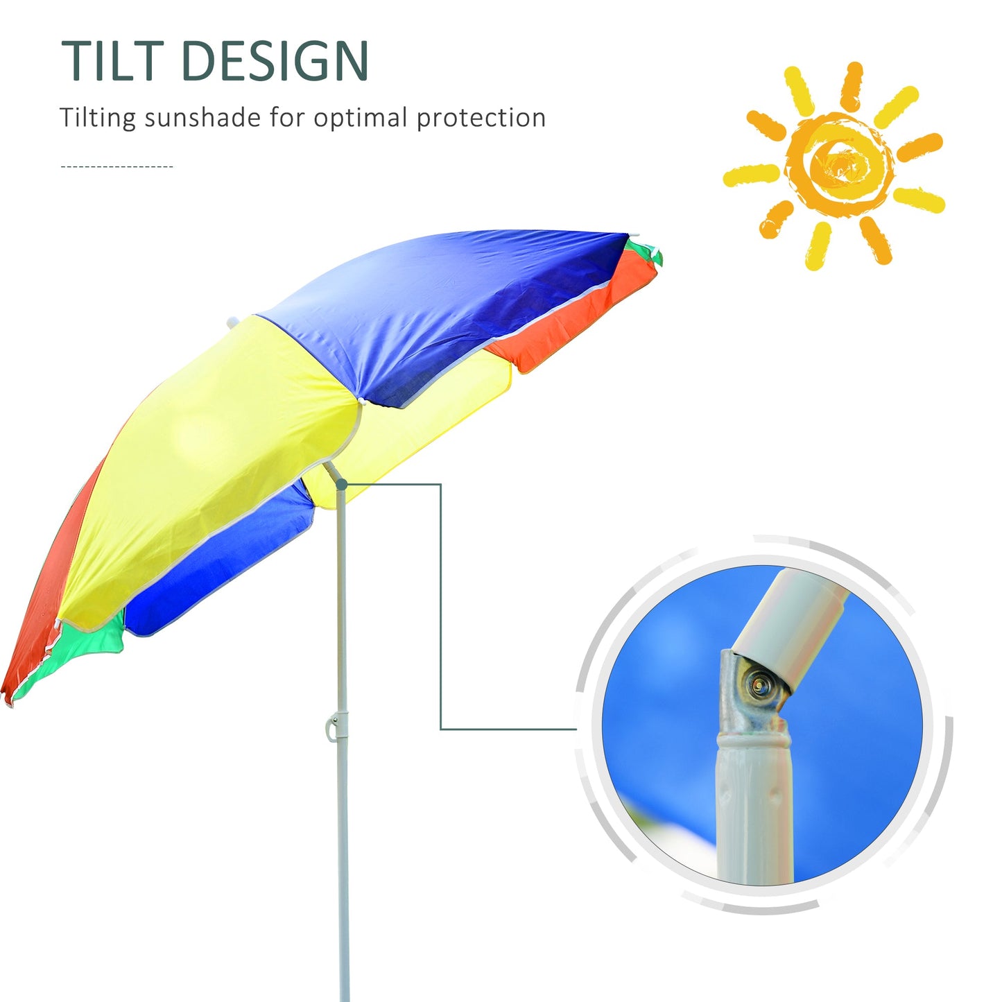 5ft Round Beach Umbrella Outdoor UV Protection Sun Shade Canopy w/ Push Button Tilt Pole Rainbow Beach Umbrellas   at Gallery Canada