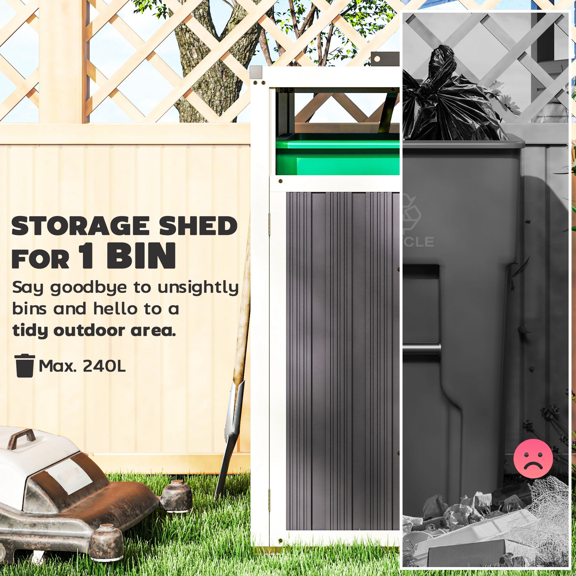 Single Garbage Bin Shed, Lockable Outdoor Storage Shed with Openable Lid, Galvanized Frame for Garden Patio, Dark Grey Sheds at Gallery Canada