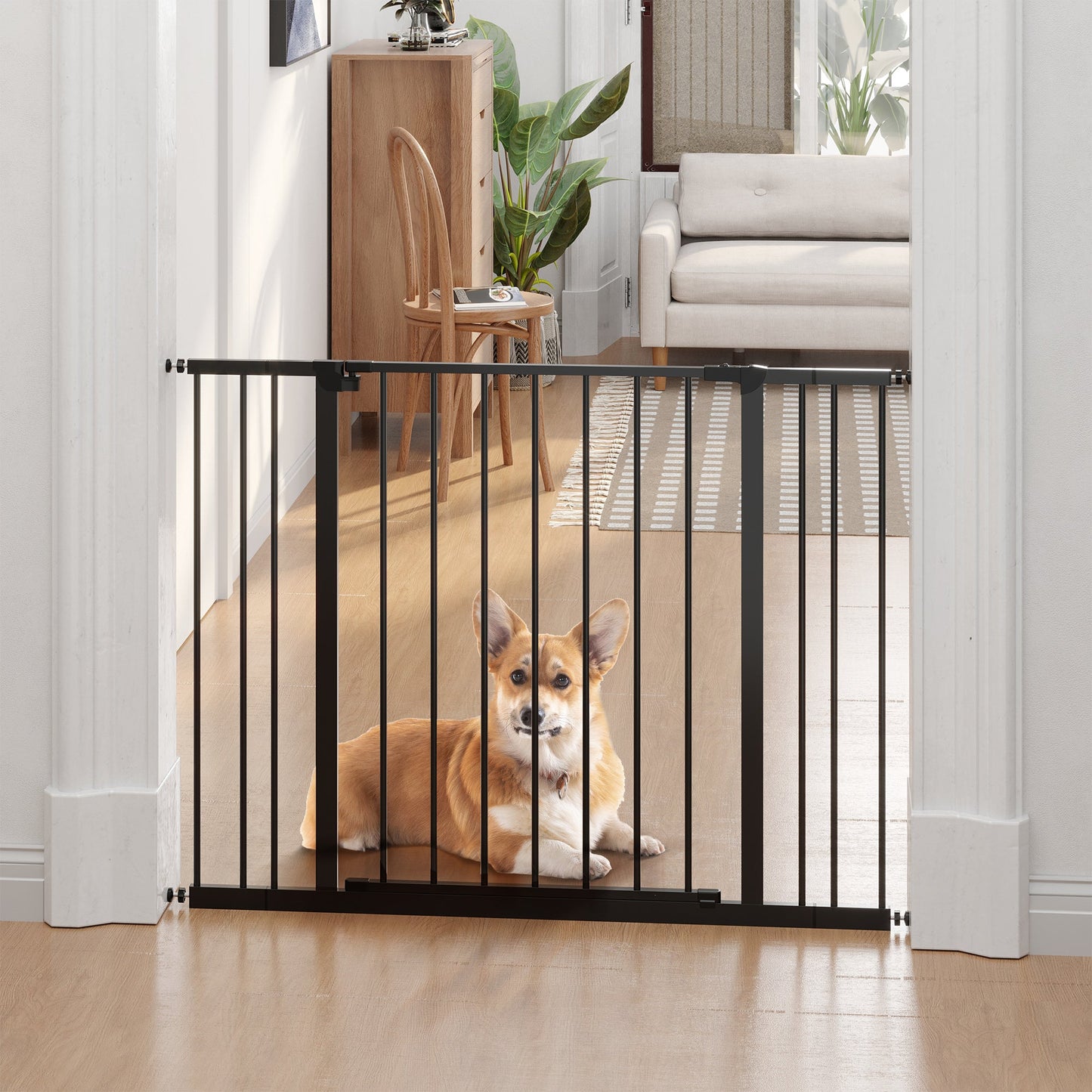 Pressure Fit Dog Gate Pet Barrier for stairs doorway, 29.9''- 42.1'' Width Black Houses, Kennels & Pens   at Gallery Canada