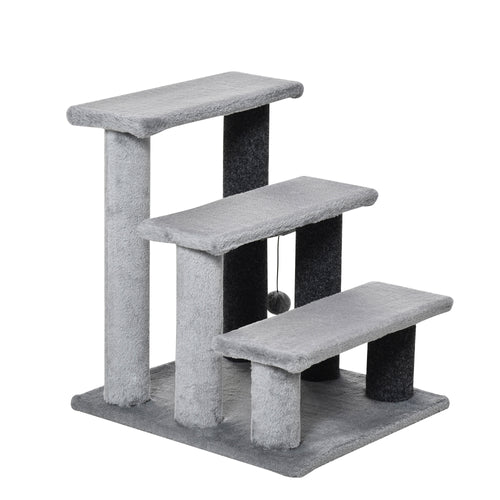 Cat Stairs for Bed, Couch 3 Steps, Small Cat Tree for Indoor Cats with Scratching Posts Toy Ball, 17.5