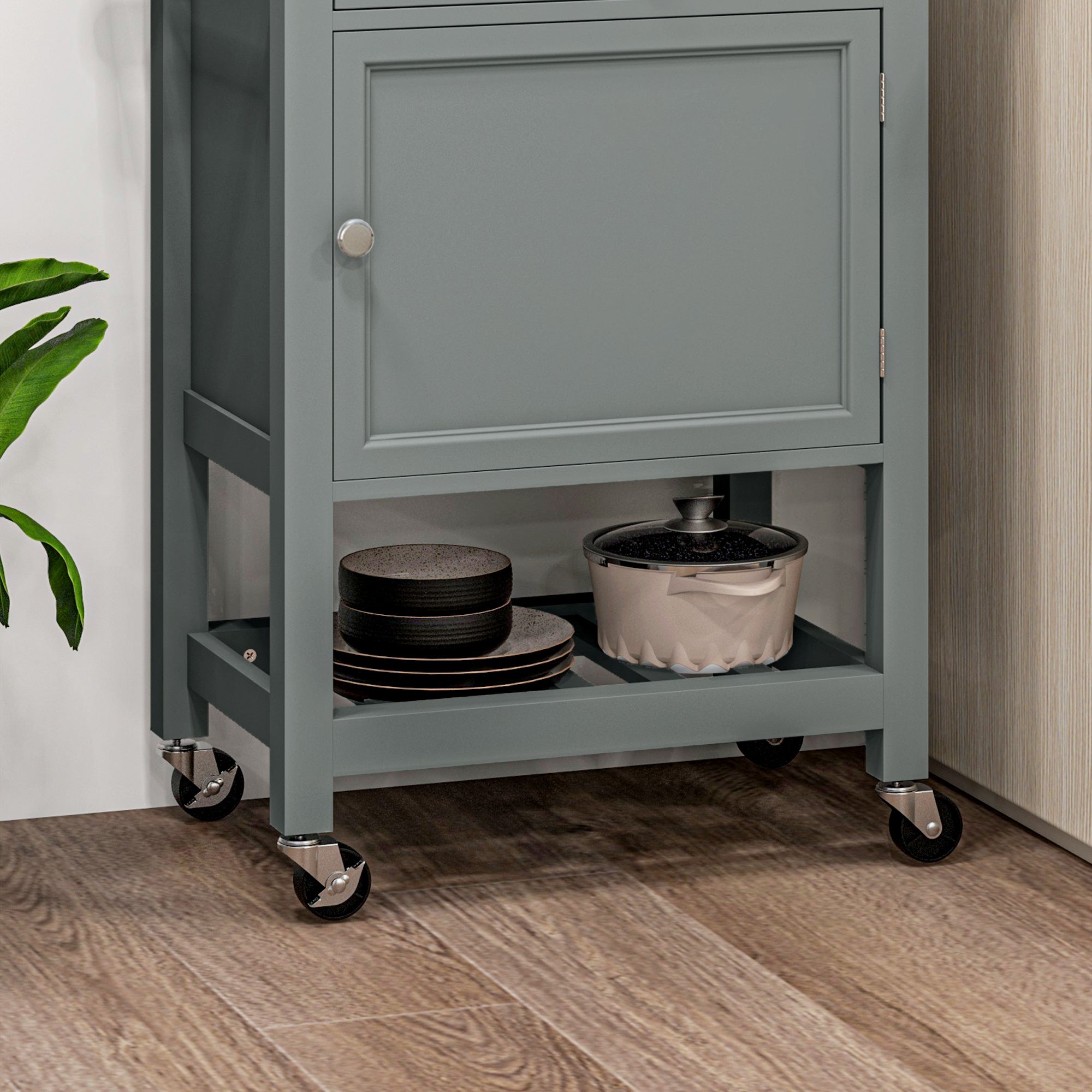 Kitchen Cart on Wheels, Rolling Kitchen Island Cart with Wood Top, Towel Rack, Drawer and Shelf for Dining Area, Grey Kitchen Islands & Kitchen Carts at Gallery Canada