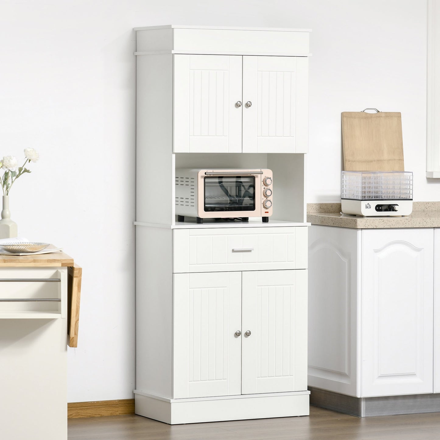 Freestanding 72" Kitchen Pantry Cabinet with Hutch, Adjustable Shelf, White Kitchen Pantry Cabinets   at Gallery Canada