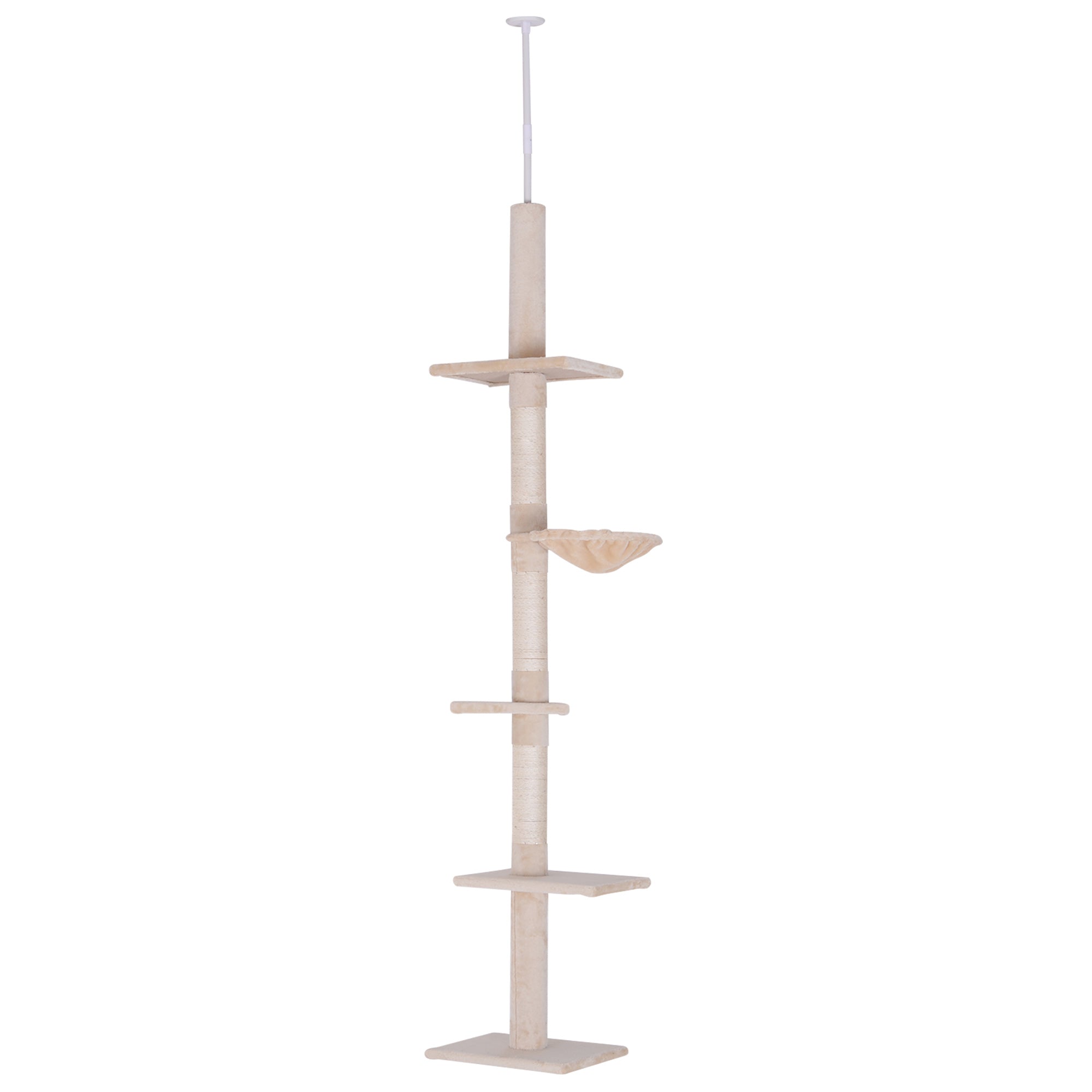 8.5ft Cat Climbing Tree 5-Tier Kitty Activity Center with Scratching Post Beige Floor to Ceiling Cat Trees Beige  at Gallery Canada