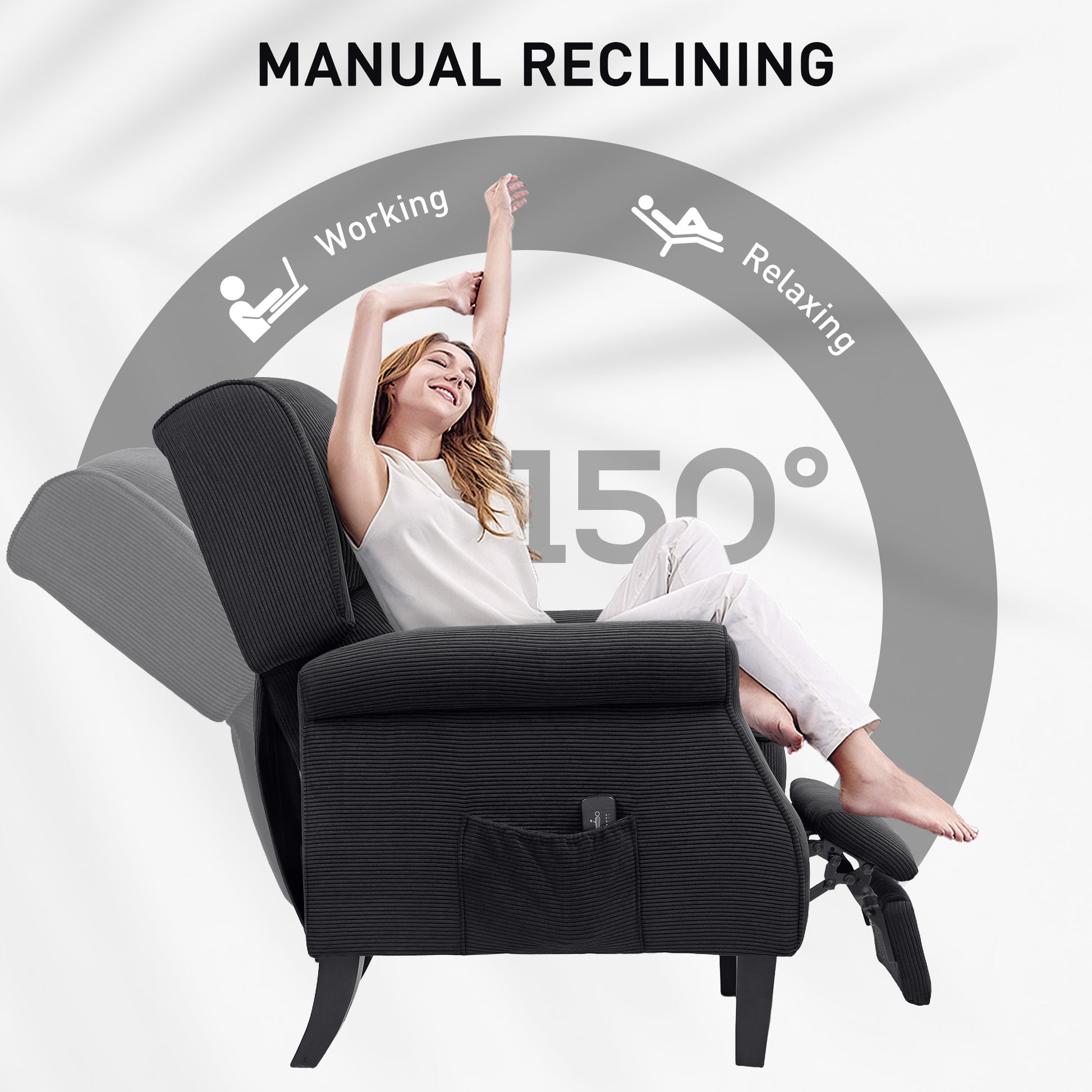 Push Back Recliner Chair, Vibration Massage Recliner for Living Room with Extendable Footrest, Remote, Pocket, Black Sofas & Reclining Chairs at Gallery Canada