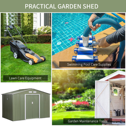 9.1'x6.4'x6.3' Garden Storage Shed w/ Floor Foundation Metal Tool Storage House w/ Double Doors Light Green Sheds   at Gallery Canada