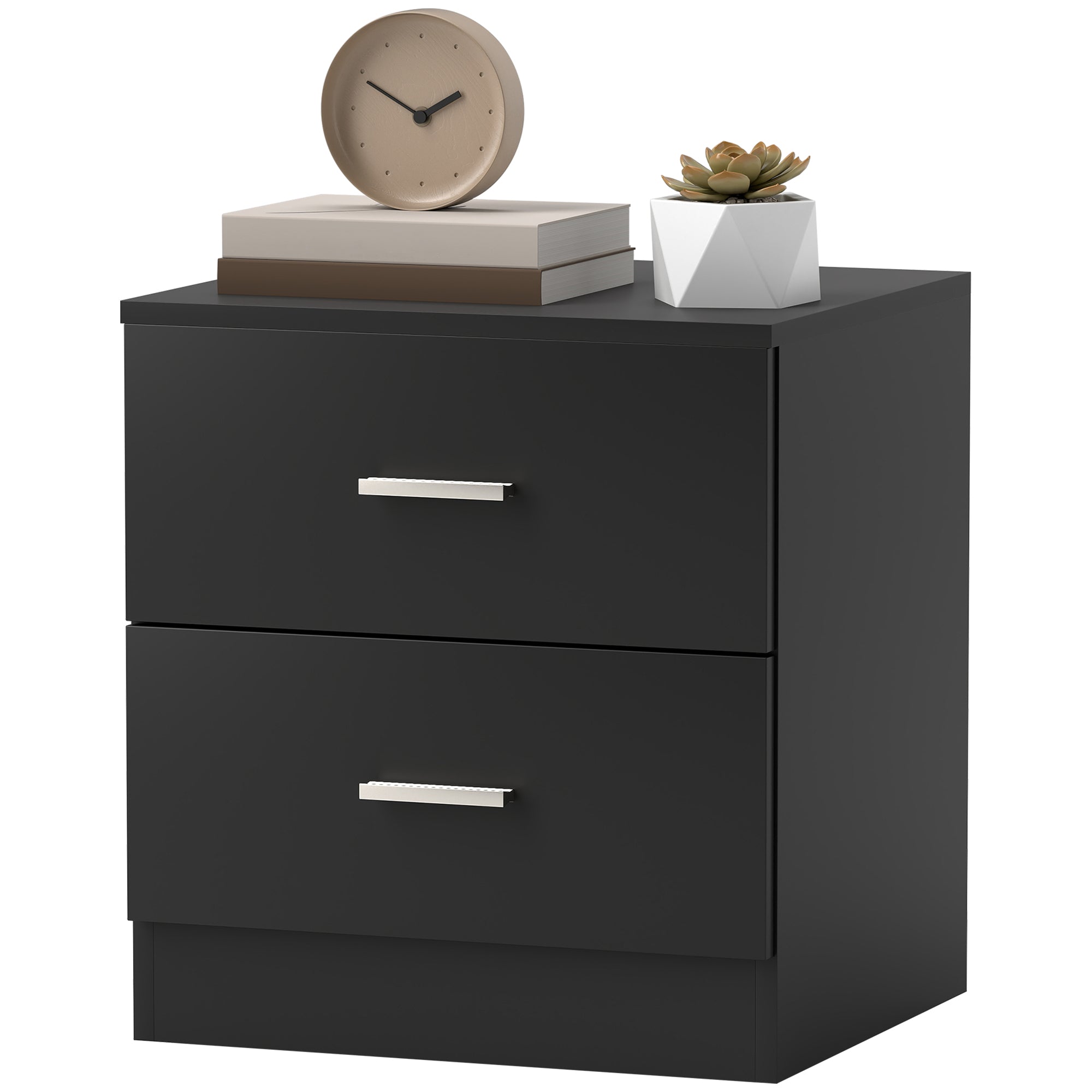 Bedside Table with 2 Drawers, Modern Nightstand for Bedroom, Black Bedside Tables Black at Gallery Canada