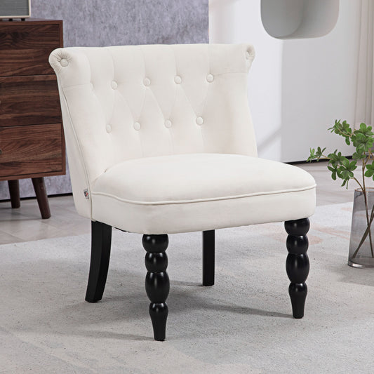 Accent Armchair, Vintage Lounge Chair with Button Tufted Back, Turned Legs for Living Room, Dining Room, Cream White Accent Chairs   at Gallery Canada