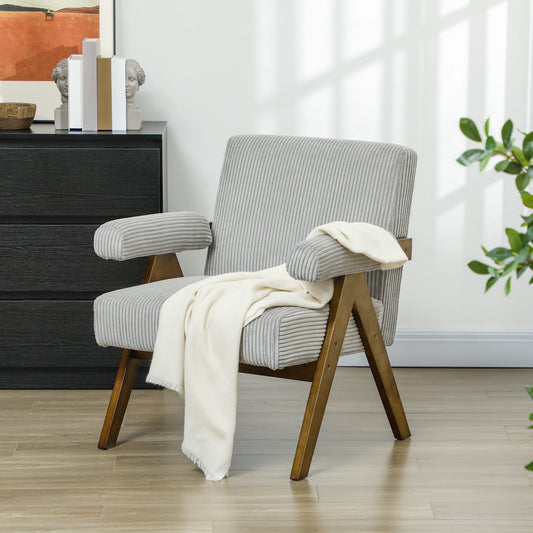 Corduroy Accent Chair Armchair with Wide Seat and Soft Padded Armrests for Reading, Bedroom, Light Grey Accent Chairs   at Gallery Canada