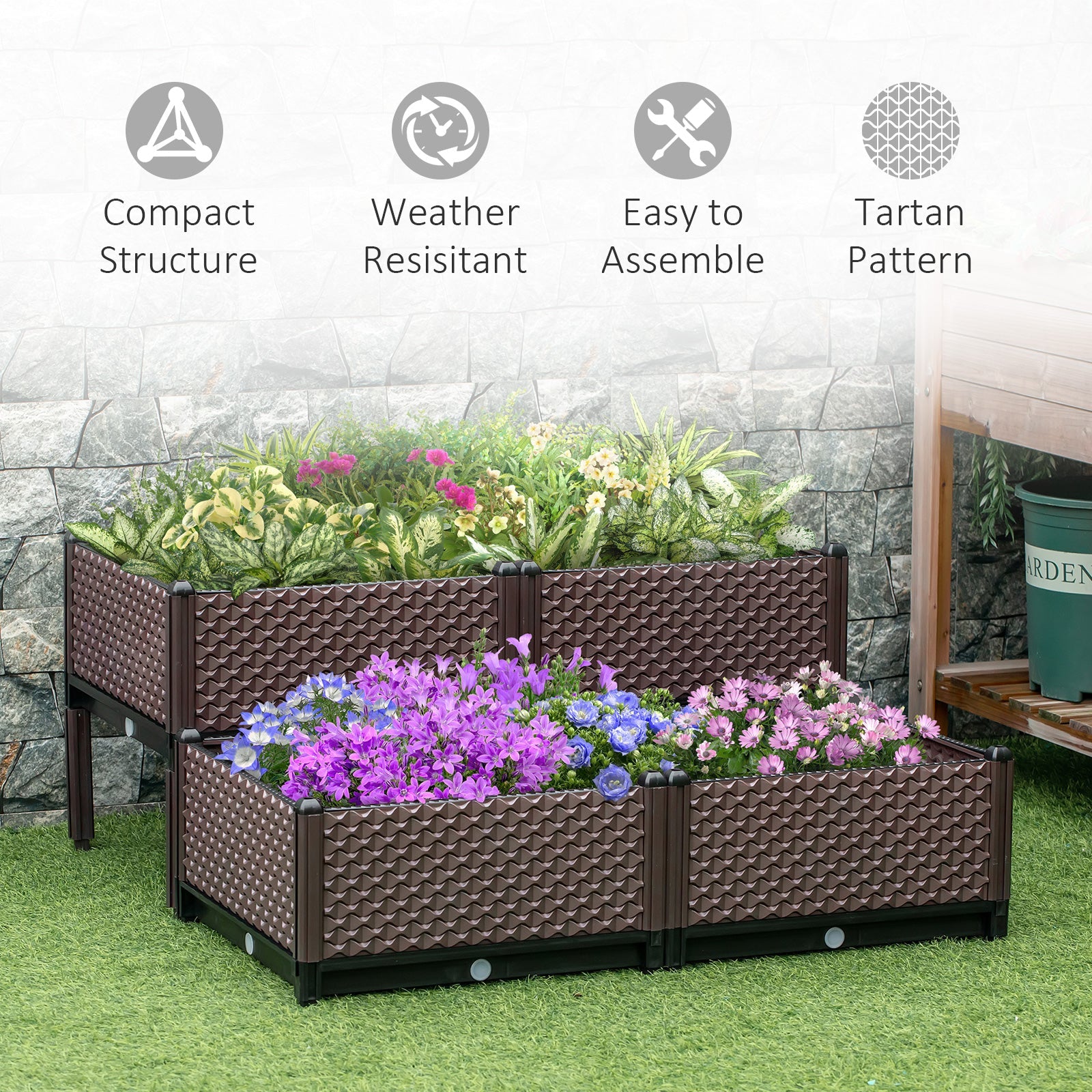 Self-Watering Raised Garden Bed Kit with Drainage Holes, Set of 4, Brown Elevated Garden Beds   at Gallery Canada