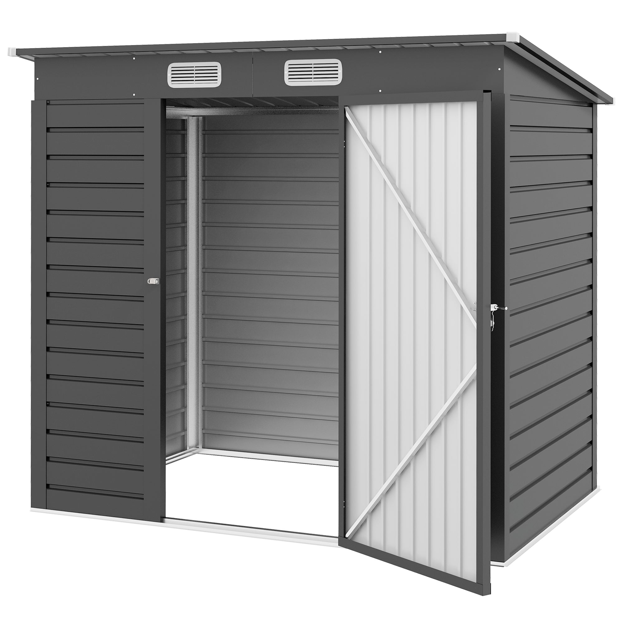 6 x 4FT Galvanized Garden Storage Shed, Metal Outdoor Shed with 2 Vents, Grey Sheds Grey  at Gallery Canada