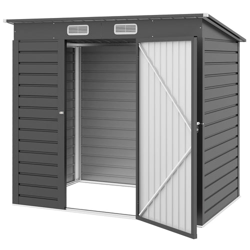 6 x 4FT Galvanized Garden Storage Shed, Metal Outdoor Shed with 2 Vents, Grey