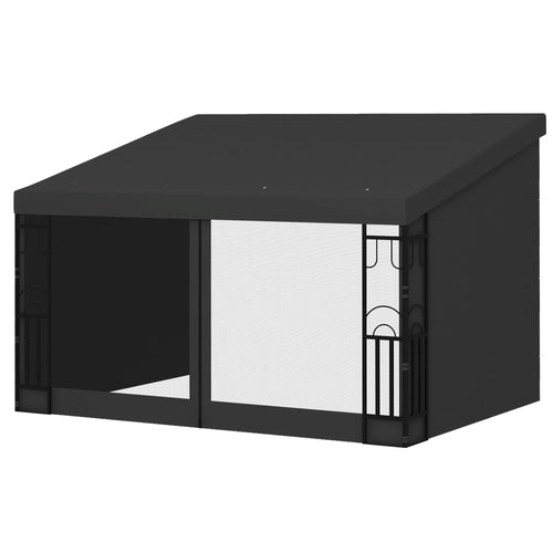 10' x 13' Wall Pergola, Outdoor Gazebo with 2 Curtains and 2 Nettings, UV Resistant, for Patio, Deck, Dark Grey