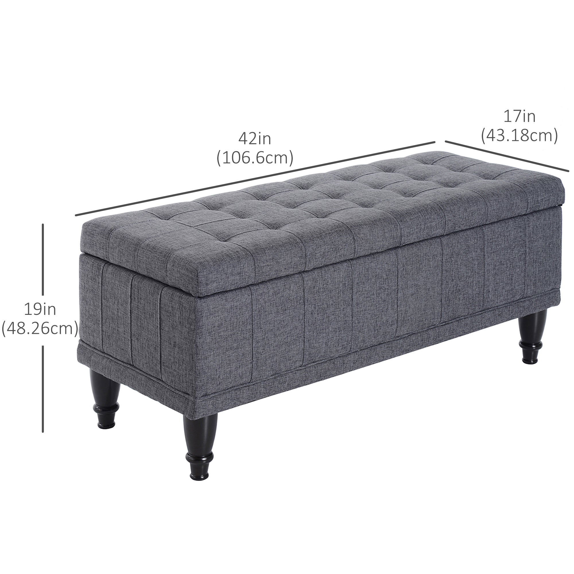Storage Ottoman, Linen Fabric End of Bed Bench with Soft Close Lid, Button Tufted Storage Bench for Living Room, Entryway or Bedroom, 42