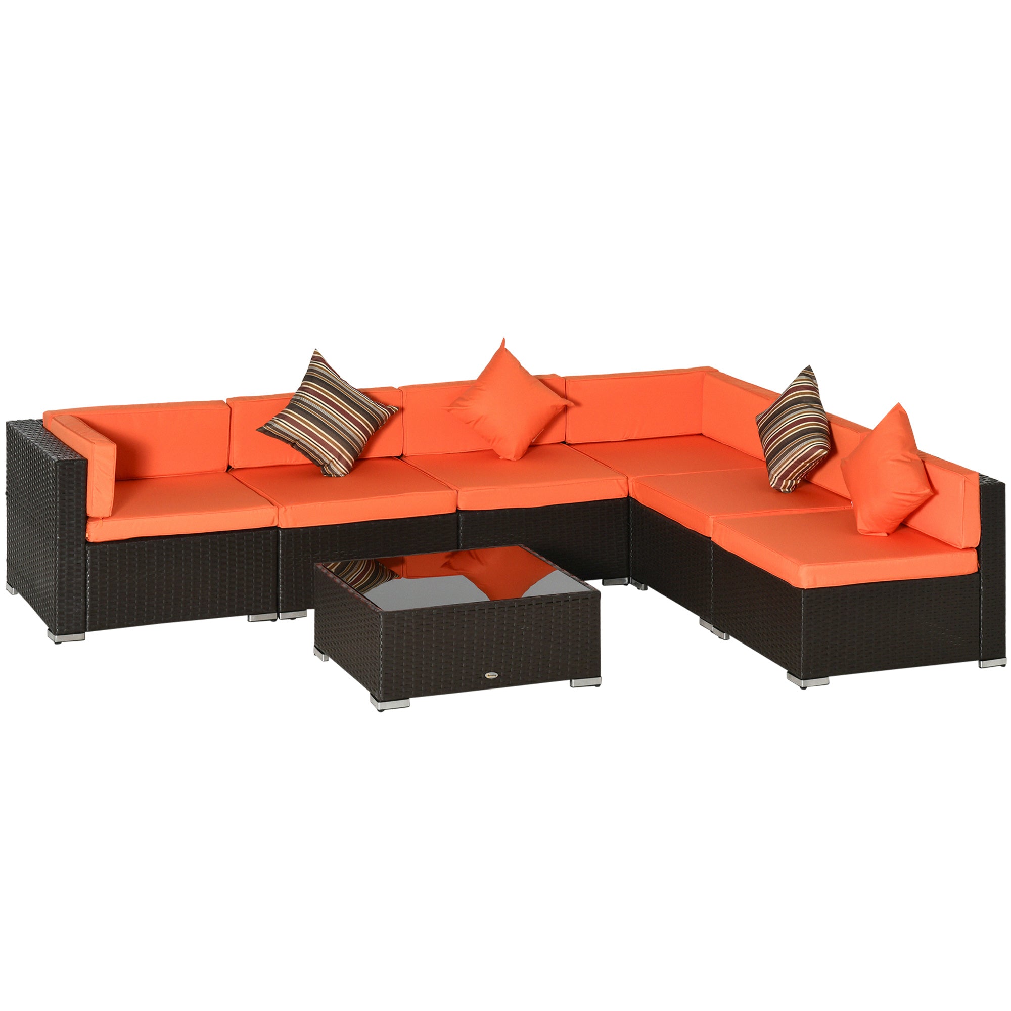 7pcs Garden Wicker Sectional Set w/ Tea Table Patio Rattan Lounge Sofa with Cushion for Outdoor Deck Orange Patio Furniture Sets at Gallery Canada