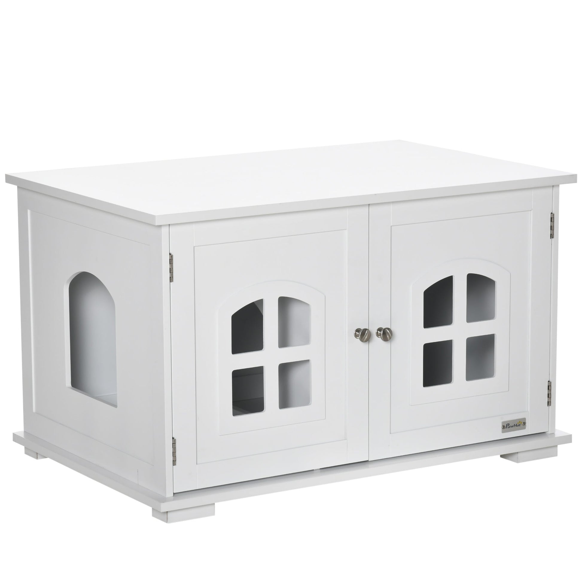 Cat Litter Box Enclosure Hidden Cat Furniture Cabinet Indoor Cat Washroom Double-door Nightstand End Table with Cat Hole Window White Cat Litter Box Enclosures   at Gallery Canada