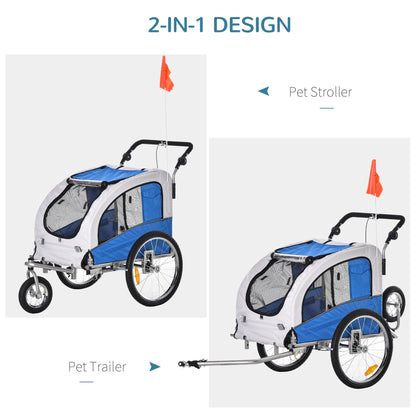 Dog Bike Trailer 2-In-1 Pet Stroller Cart Bicycle Wagon Cargo Carrier Attachment for Travel with Suspension, Hitch, Storage Pockets, Blue Dog Bike Trailers & Strollers   at Gallery Canada