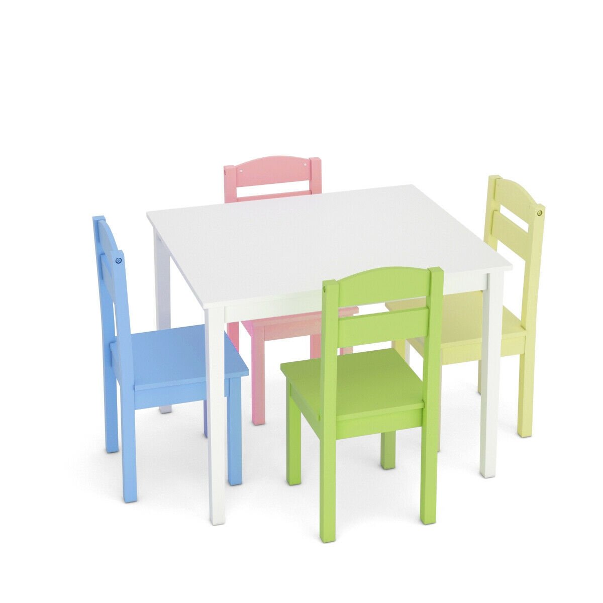 5 Pieces Kids Pine Wood Table Chair Set, Clear Kids Table & Chair Sets   at Gallery Canada