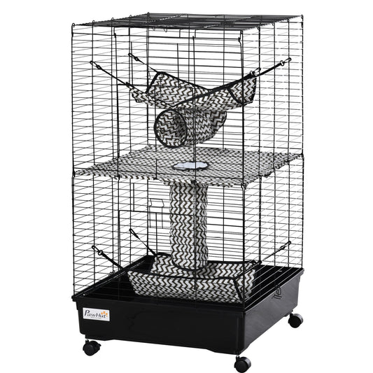 Small Animal Cage Ferret Cage with Wheels Hammocks Tunnels and 3 Doors Black - Gallery Canada