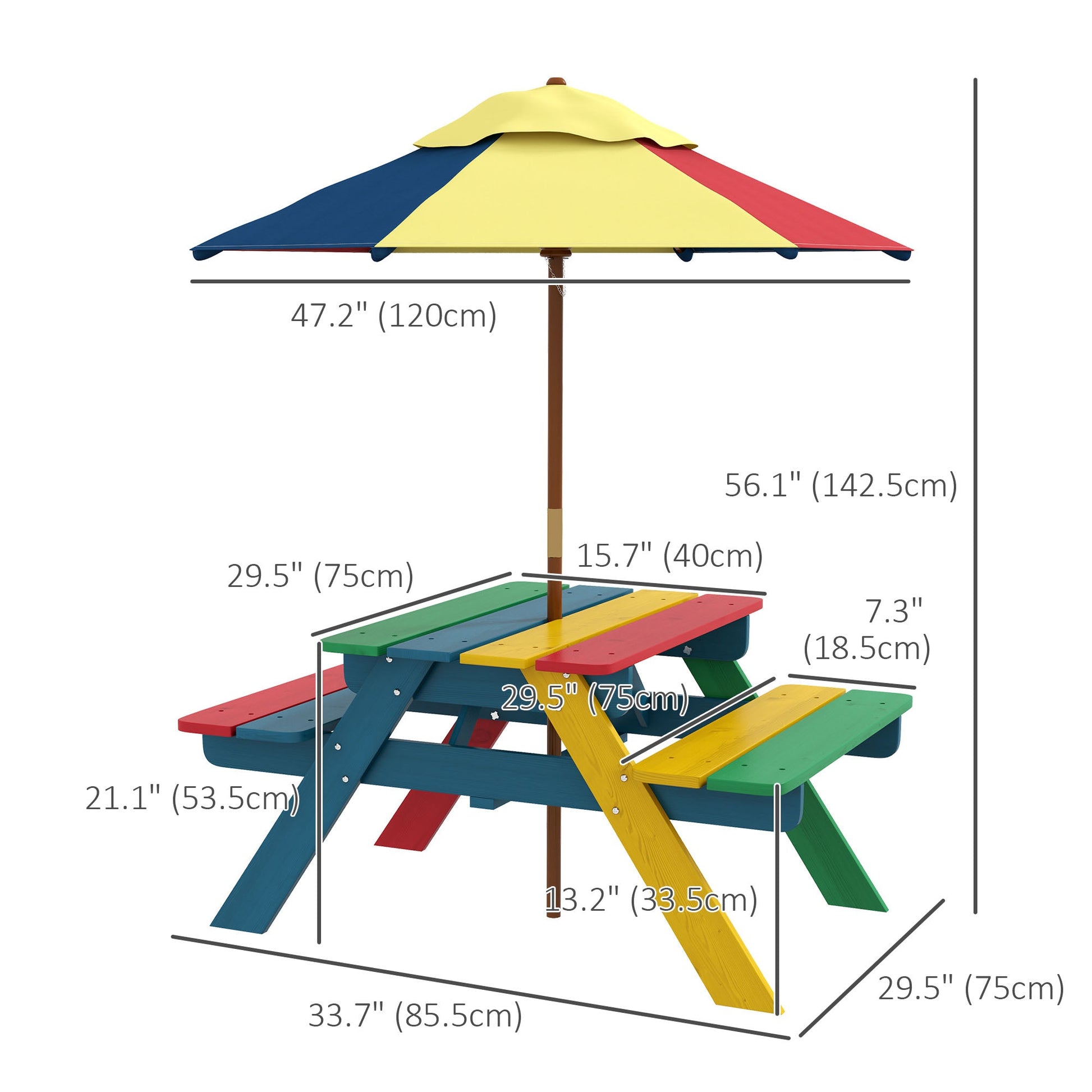 Wooden Kids Picnic Table Bench Set with Removable Umbrella for Backyard, Garden, 3-6 Years Old Kids Outdoor Furniture   at Gallery Canada