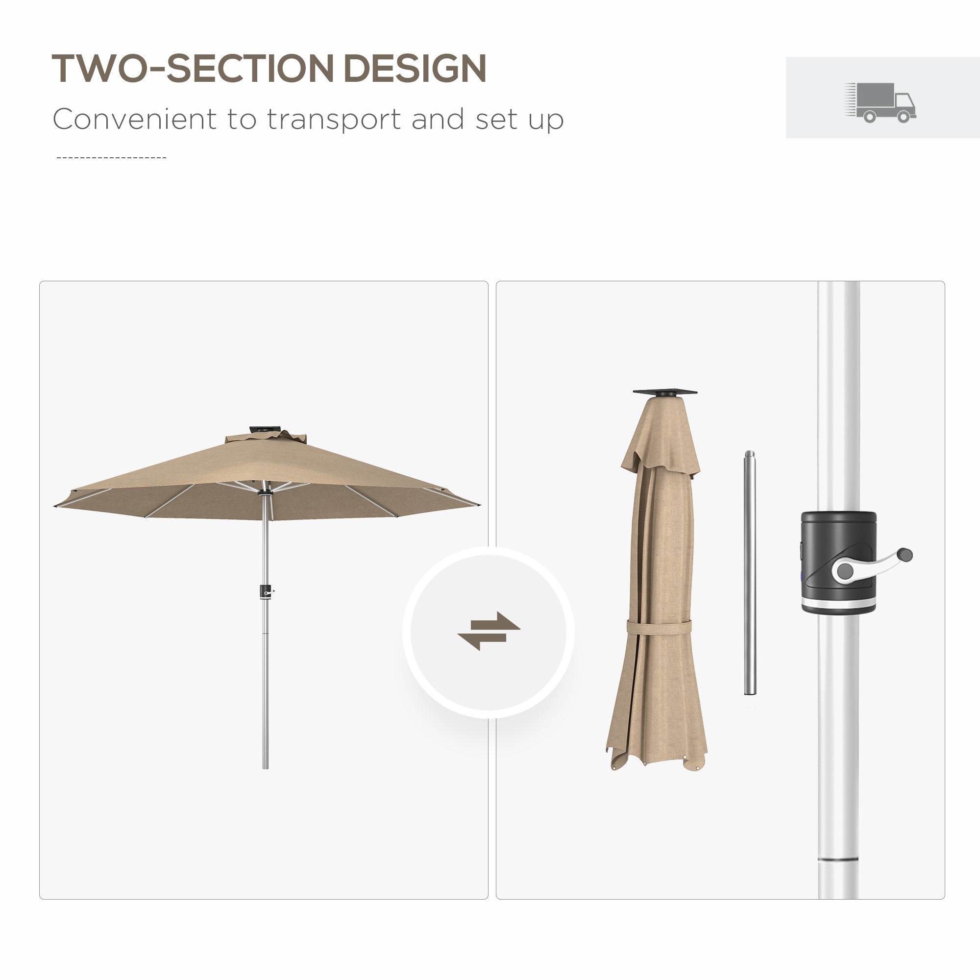 LED Patio Umbrella, Lighted Deck Umbrella with 4 Lighting Modes, Solar &; USB Charging, Khaki Sun Umbrellas   at Gallery Canada