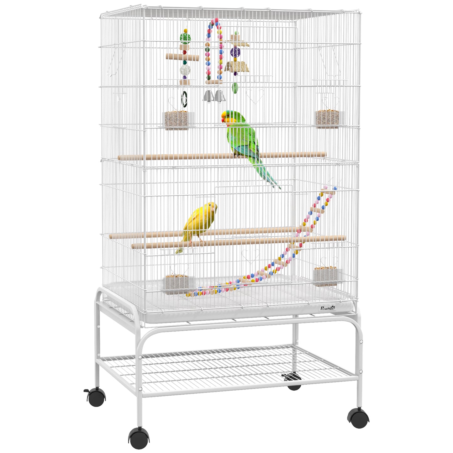 43" Bird Cage with Rolling Stand, Toys, for Budgies Canaries White Bird Cages   at Gallery Canada