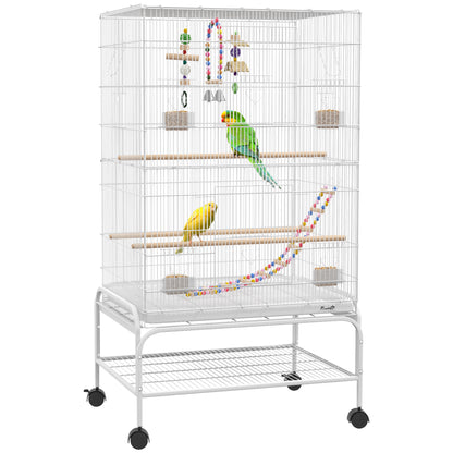 43" Bird Cage with Rolling Stand, Toys, for Budgies Canaries White Bird Cages   at Gallery Canada