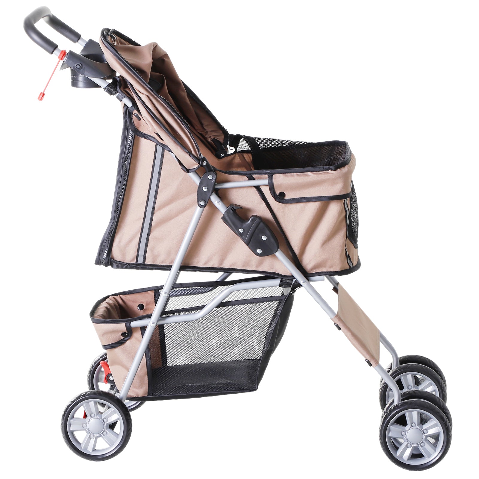 4 Wheel Dog Pet Stroller Dog Cat Carrier Folding Sunshade Canopy with Brake, Brown Dog Bike Trailers & Strollers   at Gallery Canada