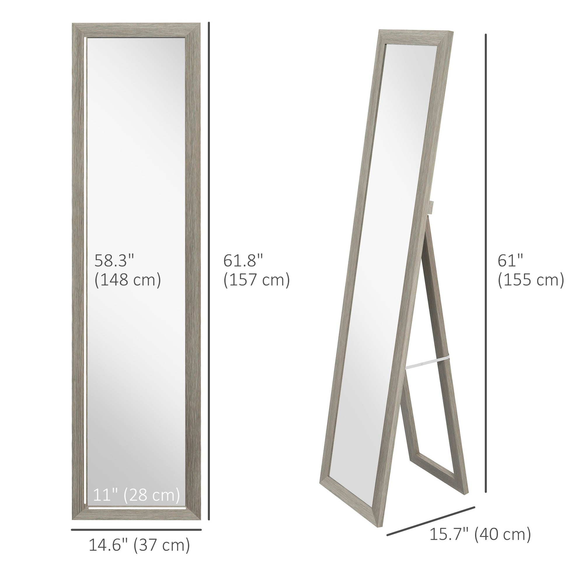 15" x 62" Full Length Mirror for Bedroom, Free Standing Dressing Mirror, Wall Mirror for Living Room, Grey Full Length Mirrors   at Gallery Canada