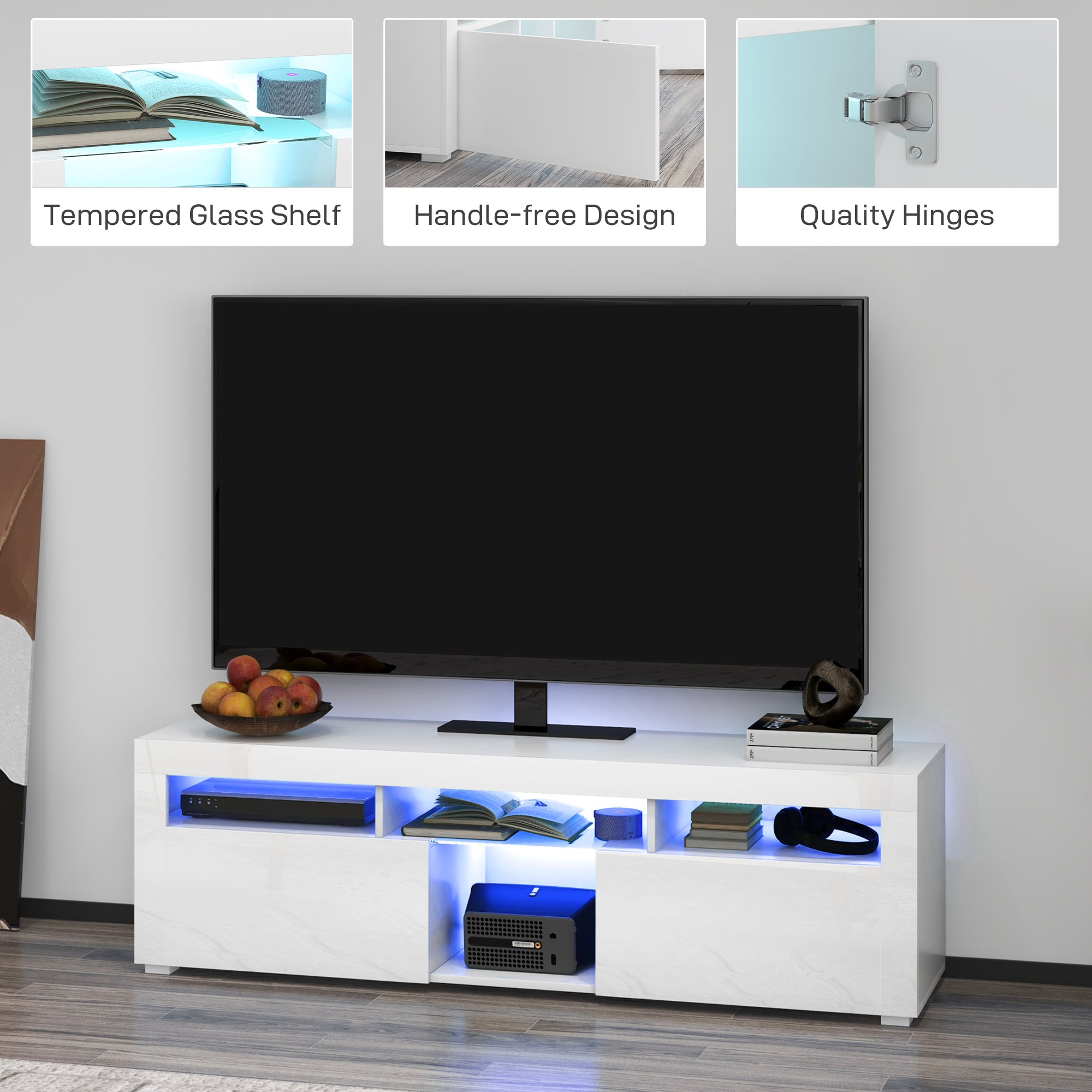 Modern TV Stand with Storage and LED Lights for TVs up to 55