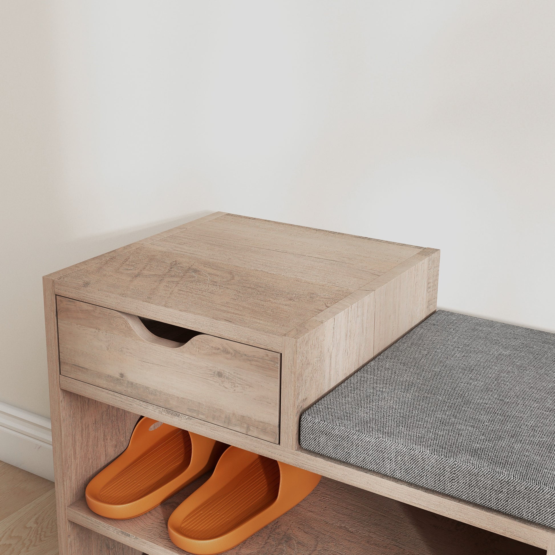 Upholstered Shoe Storage Bench, Hallway Shoe Storage with Seat, Drawer, 3 Open Shelves for Entryway, Grey Shoe Storage Cabinets & Racks   at Gallery Canada