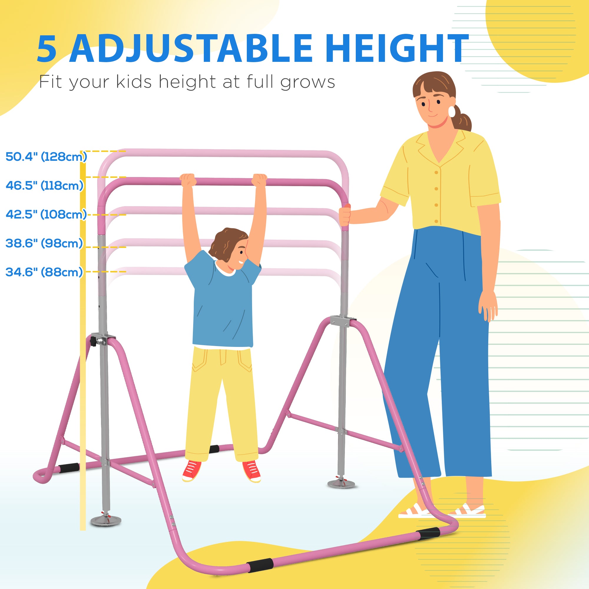 Foldable Gymnastics Bar for Kids, Expandable Gymnastics Equipment with Adjustable Height for Boys Girls, Pink Baby Gym & Playmats at Gallery Canada
