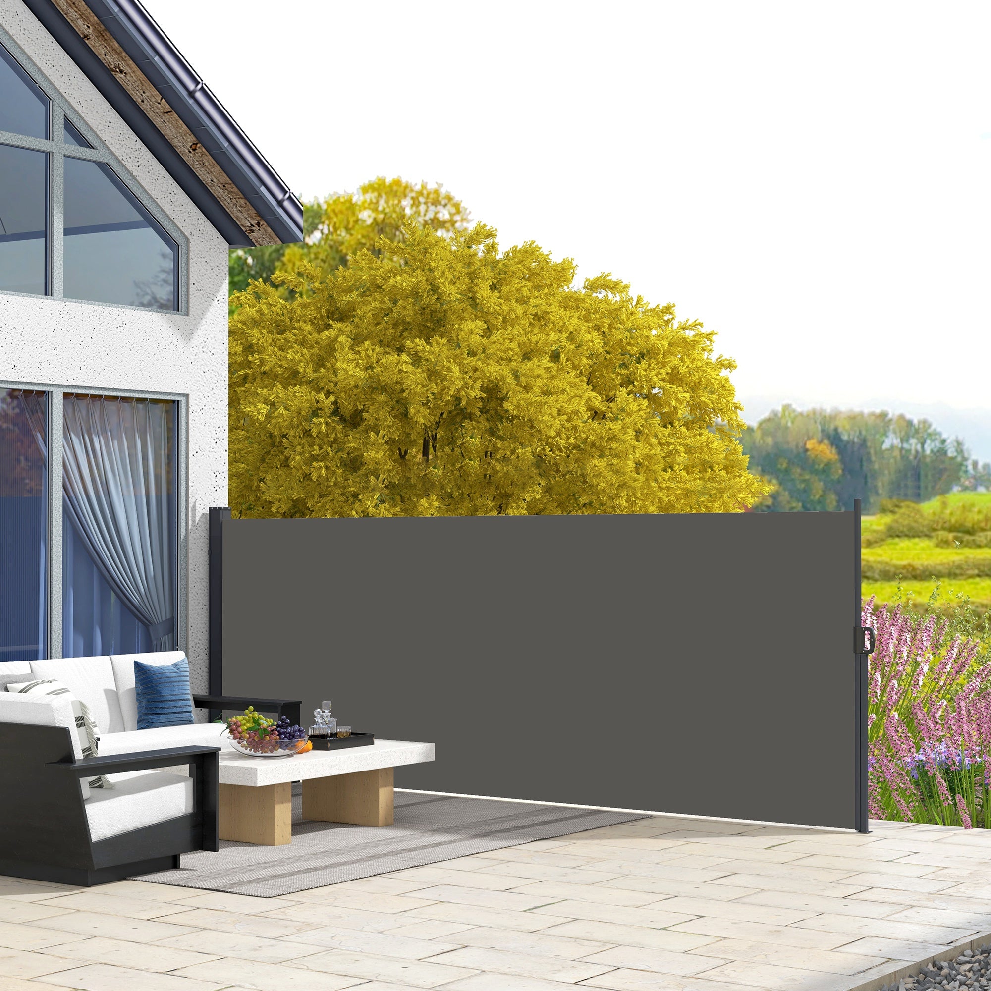 13' x 5' Retractable Side Awning, Outdoor Privacy Screen for Garden, Hot Tub, Balcony, Terrace, Pool, Dark Grey Side Awnings at Gallery Canada