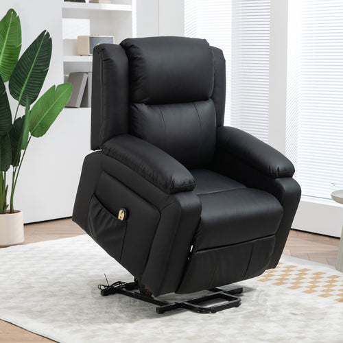 Lift Chair for Seniors, PU Leather Upholstered Electric Recliner Chair with Remote, Side Pockets, Quick Assembly, Black