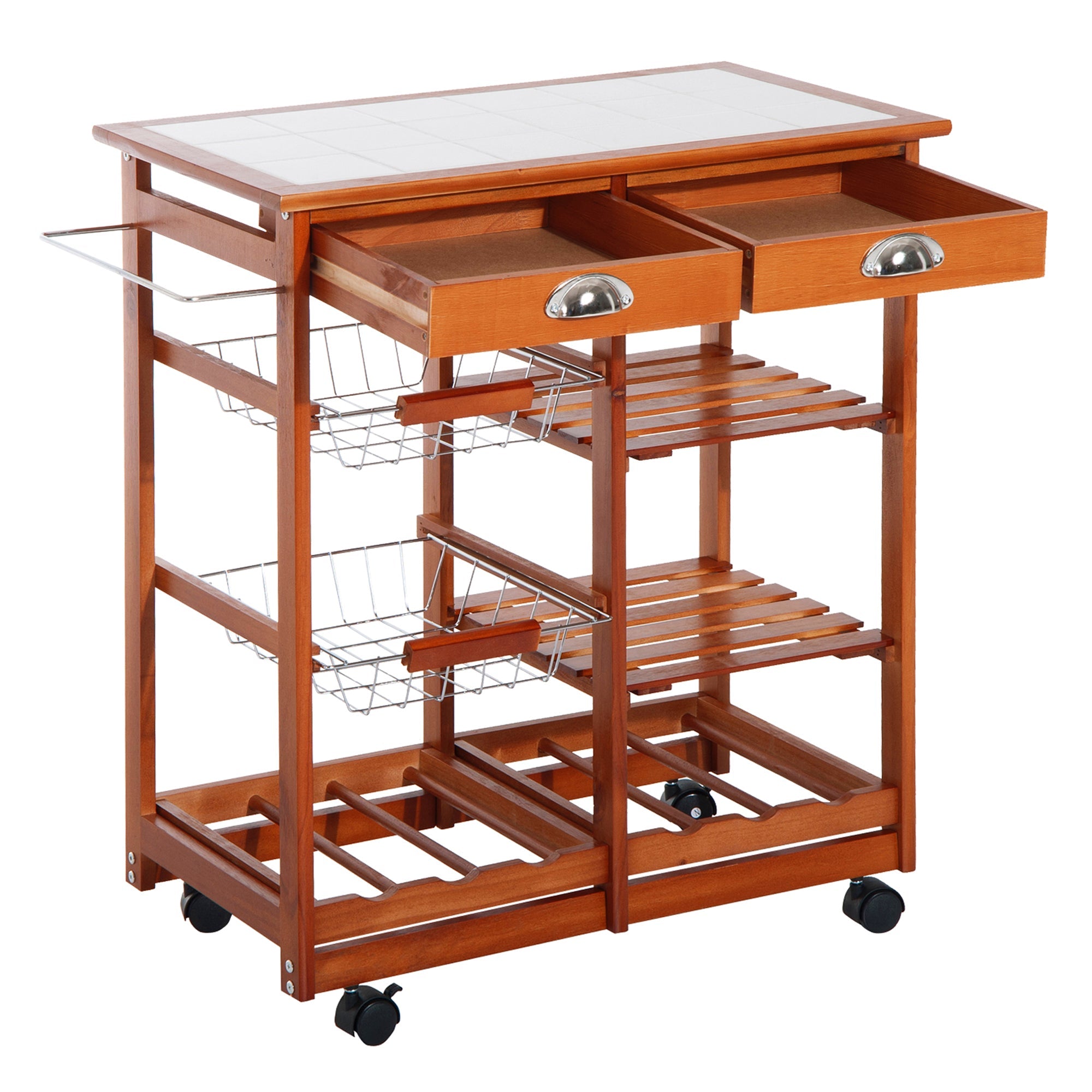 Rolling Kitchen Trolley Cart 4 Tier Storage Wooden Table Rack 2 Drawers Baskets Countertop Kitchen Islands & Kitchen Carts   at Gallery Canada