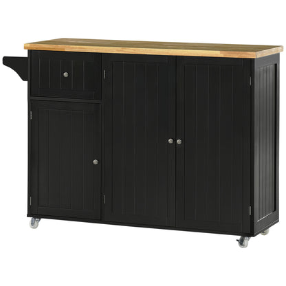 Rolling Kitchen Island with Storage, Utility Kitchen Island Cart with Drawer, Cabinets, Towel Rack and Rubber Wood Top Kitchen Islands & Kitchen Carts   at Gallery Canada