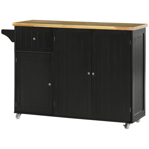 Rolling Kitchen Island with Storage, Utility Kitchen Island Cart with Drawer, Cabinets, Towel Rack and Rubber Wood Top